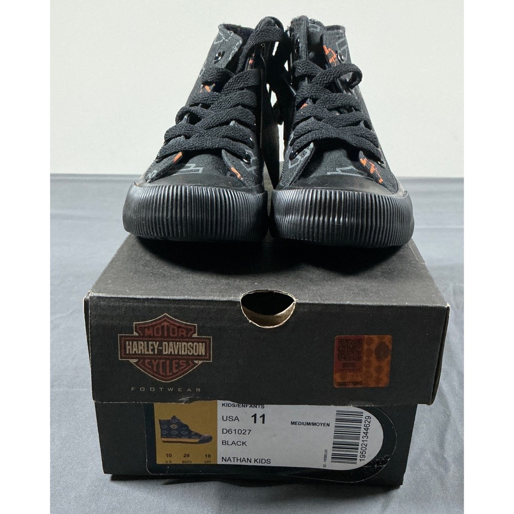 Harley-Davidson Nathan Kids Black Orange Logo High Top Sneakers D61027 Size 11 - Picture 1 of 9